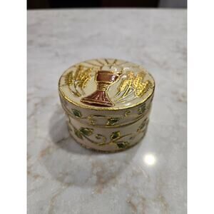 Vintage Religious Trinket Box Ceramic Rosary